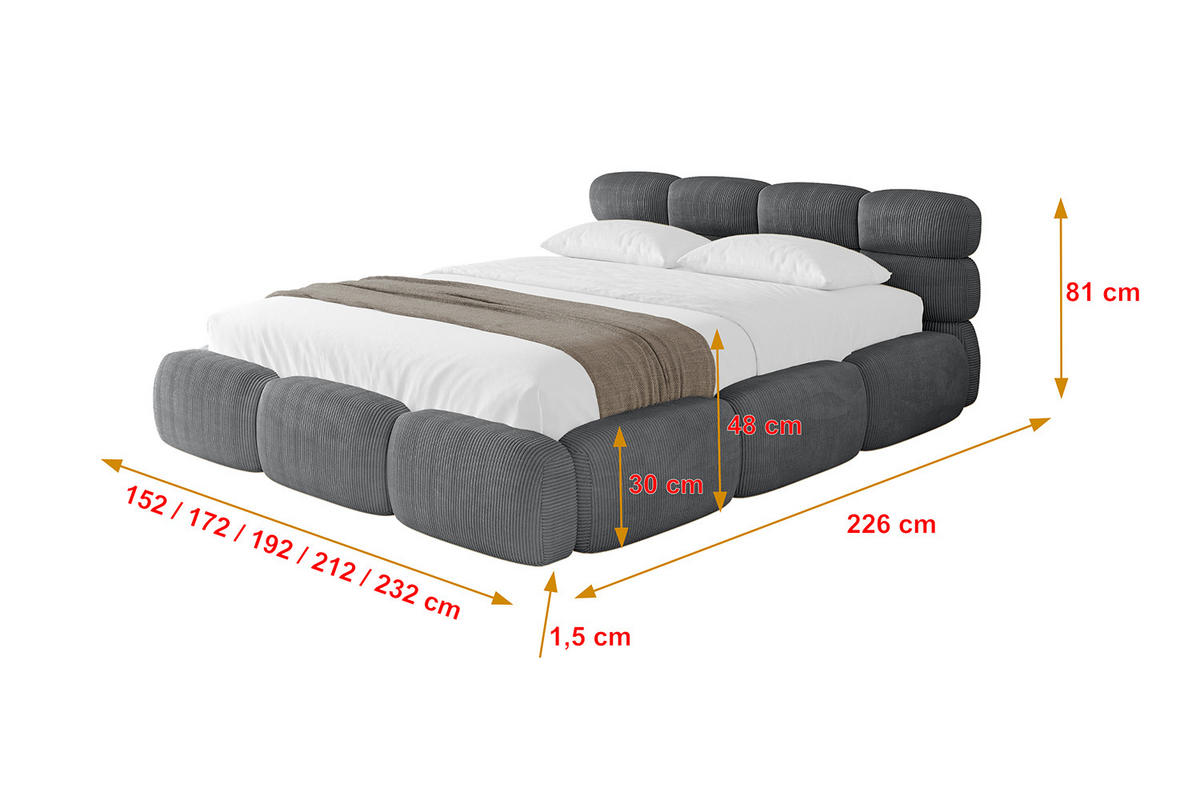 POLSTERBETT mit Bettkasten und Lattenrost, Boxbett ohne Matratze - NOMA 180x200 Dunkelgrau - Dunkelgrau, Holzwerkstoff/Textil (180/200cm) - ALTDECOR