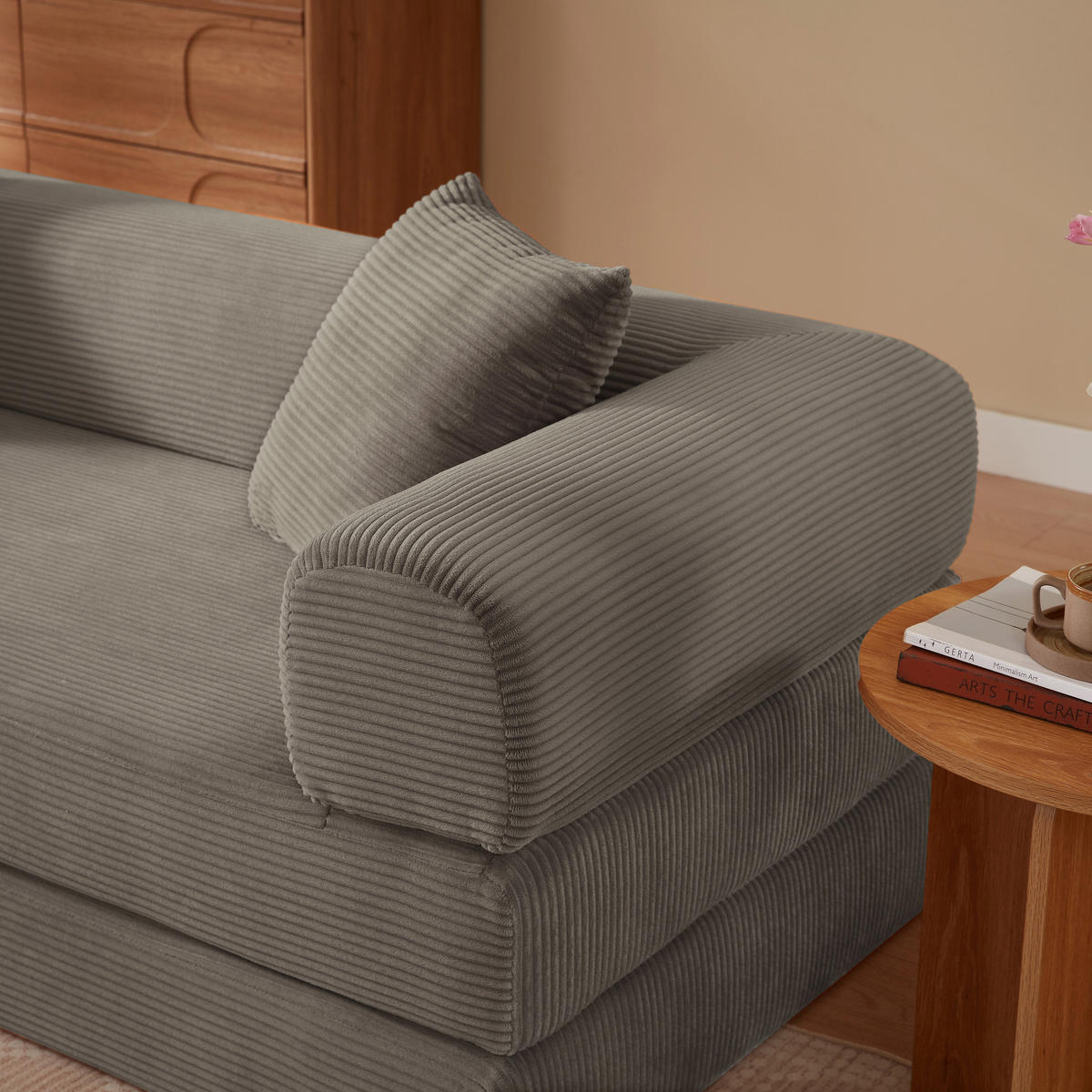 SCHLAFSOFA aus Cord in Taupe – 2-in-1 Bodensofa & Gästebett ohne Montage - Taupe, Textil (89/59/195cm) - Urban Meuble
