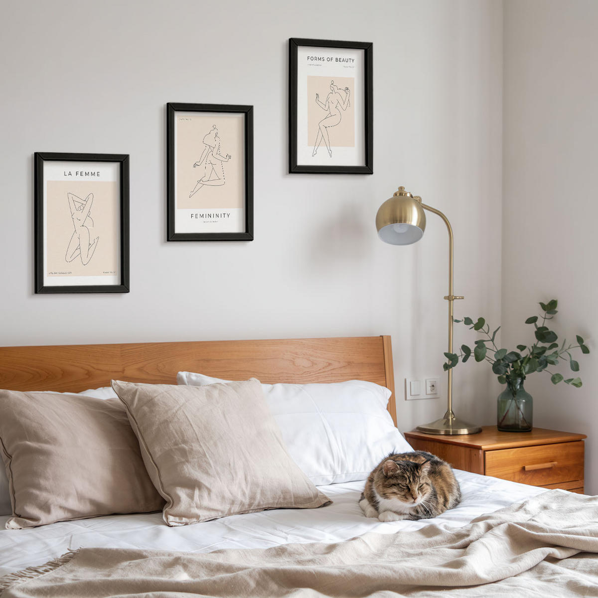 BILDER SET 3er Set - 20x30 cm Schwarzer Rahmen - Poster mit minimalistischen Frauensilhouetten - Schwarz, Kunststoff (20/30cm) - TULUP