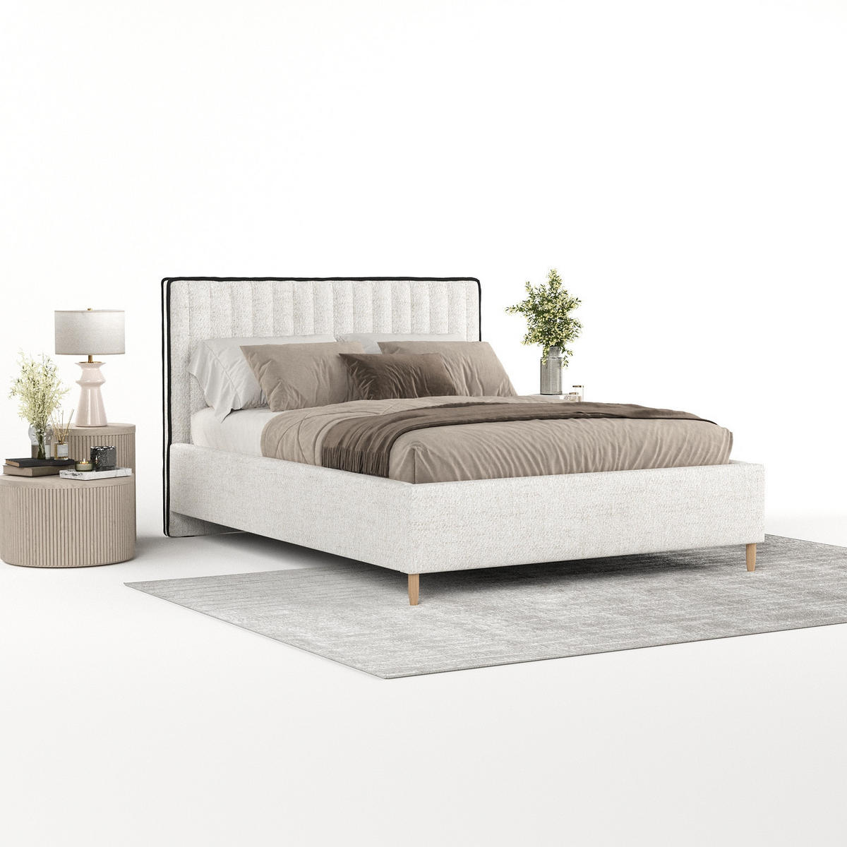 POLSTERBETT Aria 140/200 cm Creme im Neve Stoff - Creme/Naturfarben, Holz/Holzwerkstoff (140/200cm) - AltaBeds