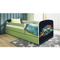 KINDERBETT Autorennen 80x180 cm mit Schublade, Rausfallschutz & Lattenrost, Grün - Grün, Holzwerkstoff (80/180cm) - RAUMHIRSCH FURNITURE