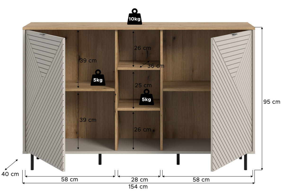 SIDEBOARD CAMPUS (B/H/T: ca. 154/95/40 cm) in Kaschmir/Kaschmir - Sandfarben, Holzwerkstoff (154/95/40cm)