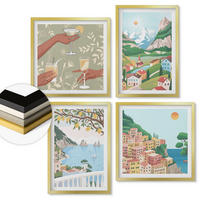 WANDBILDER 4er Set - 50x50 cm & 40x60 cm Goldrahmen - Pastellfarbene Küstenhäuser - Goldfarben, Kunststoff (50/50cm) - ArtPrintCave
