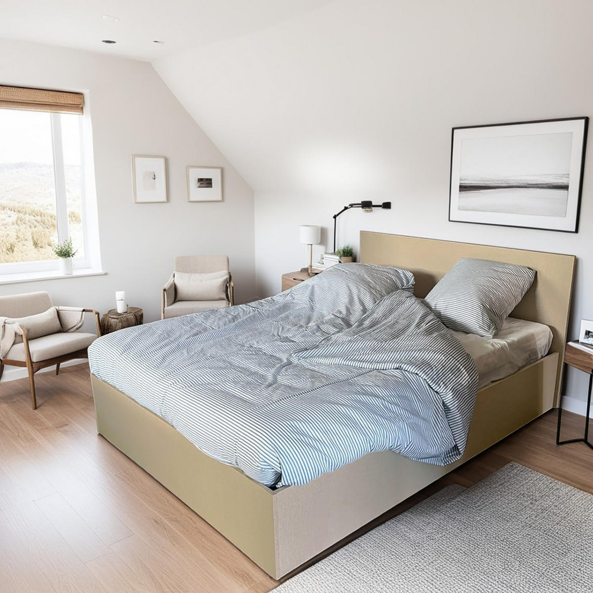 BETT MADRID 140x190 mit Lattenrost - Leinenimitationsdekor - Weiß, Holzwerkstoff (140/190cm) - Weber Industries