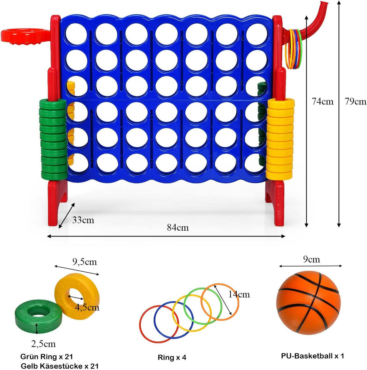 SPIELSET 4 in 1 Riesiges 4 Gewinnt Multicolor - Multicolor, Kunststoff (33/84cm) - COSTWAY