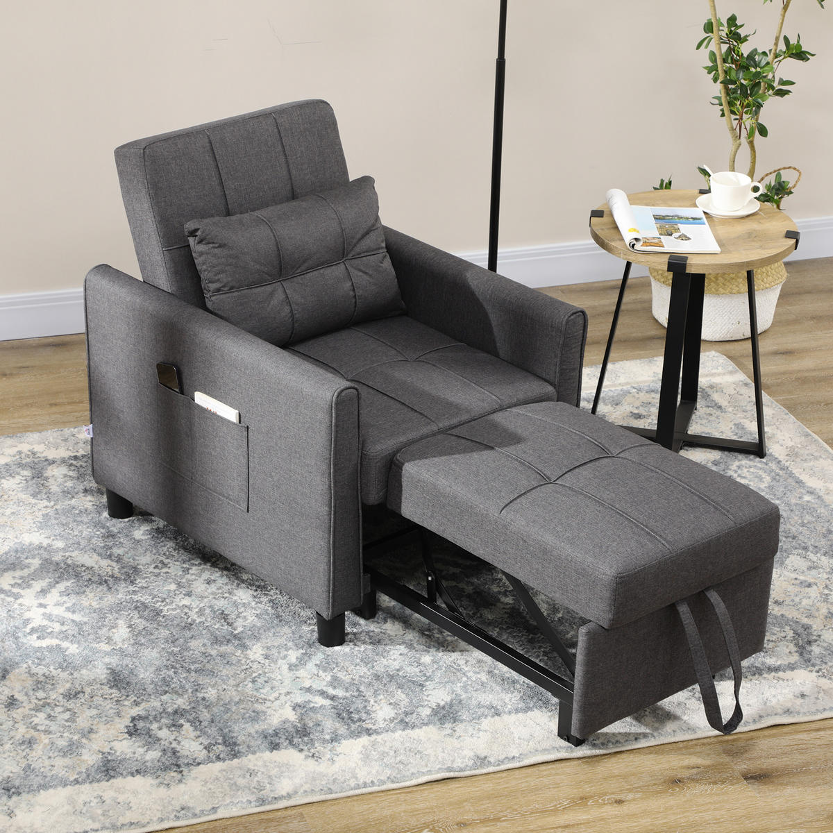 SCHLAFSESSEL 3-in-1 DE-14606 mit 3-fach verstellbarer Rückenlehne Grau - Grau, Metall (69/85/82cm) - ComfortXL