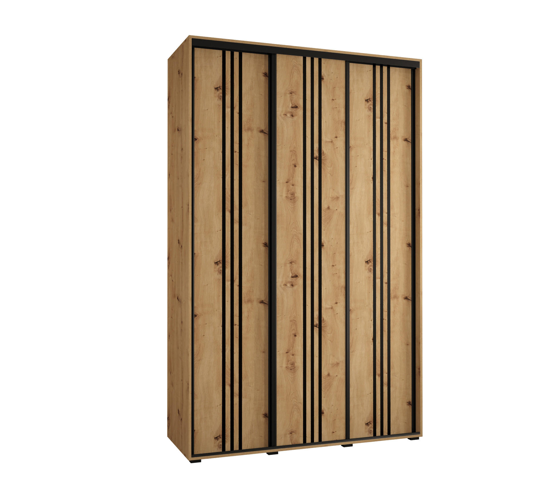 SCHWEBETÜRENSCHRANK 235,2/160/45 3-türig - Schwarz/Eiche Artisan, Holz/Metall (160/235/45cm) - Abiks Möbel