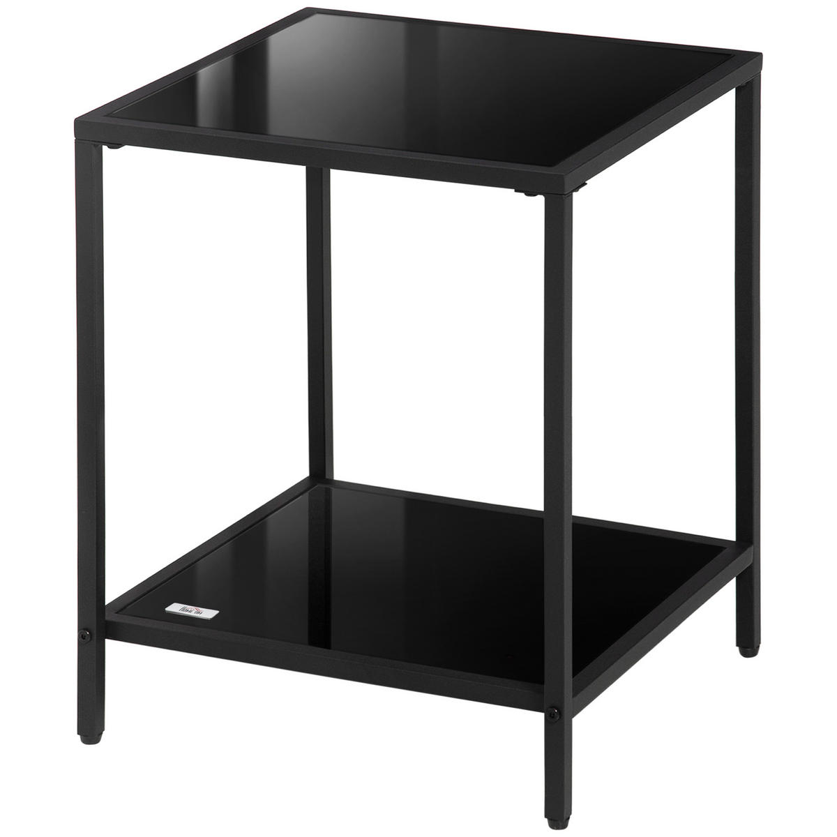BEISTELLTISCH mit gehärteten Glasplatten, 2 Ebenen, klassisches Design mit Metallstruktur, Schwarz - Schwarz, Glas (40/40/50cm)