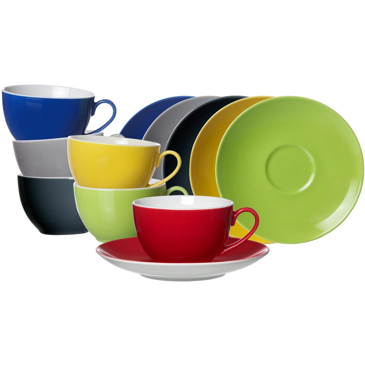 KAFFEETASSEN MIT UNTERTASSEN Doppio bunt 200 ml 6er Set - Multicolor, Keramik (0.2L) - Ritzenhoff Breker