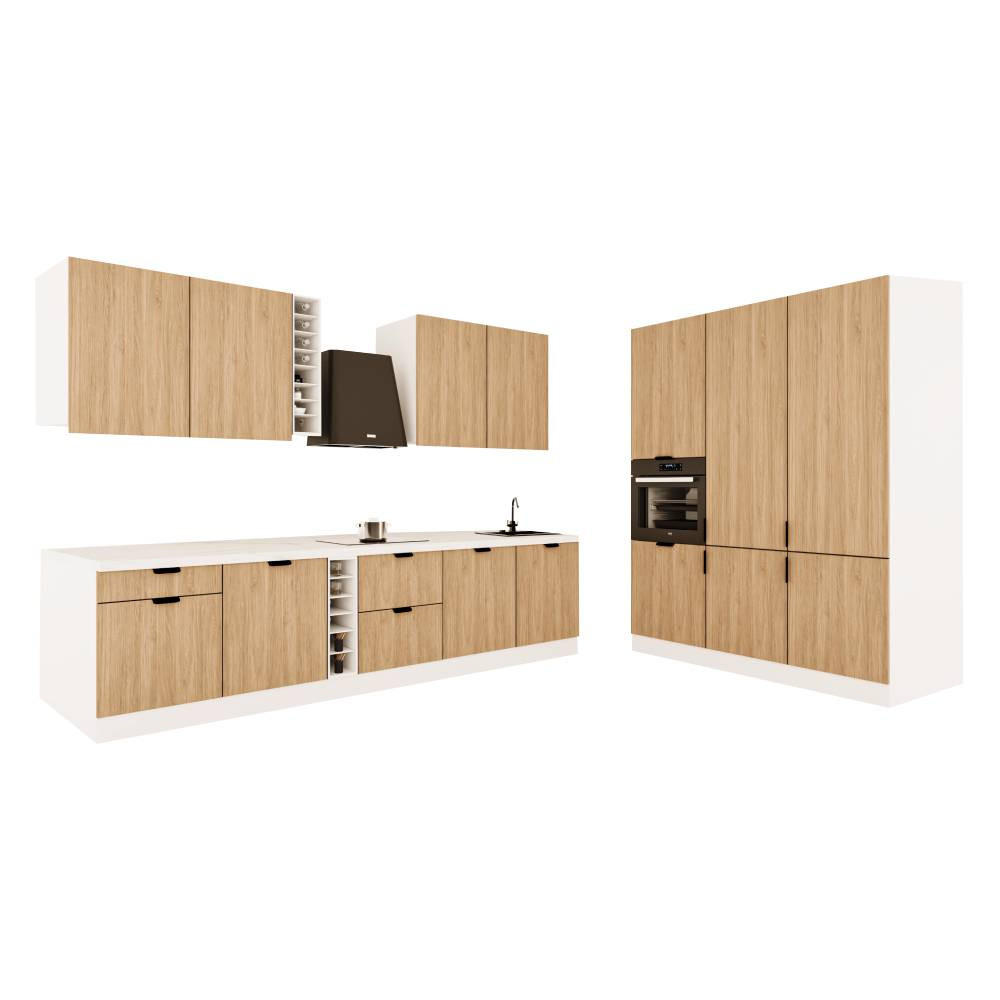 KÜCHENZEILE 315 x 180 cm - Sorento KS14-M315 - in Sonoma Eiche / Weiß - Weiß/Sonoma Eiche, Holz (495/247/58cm)
