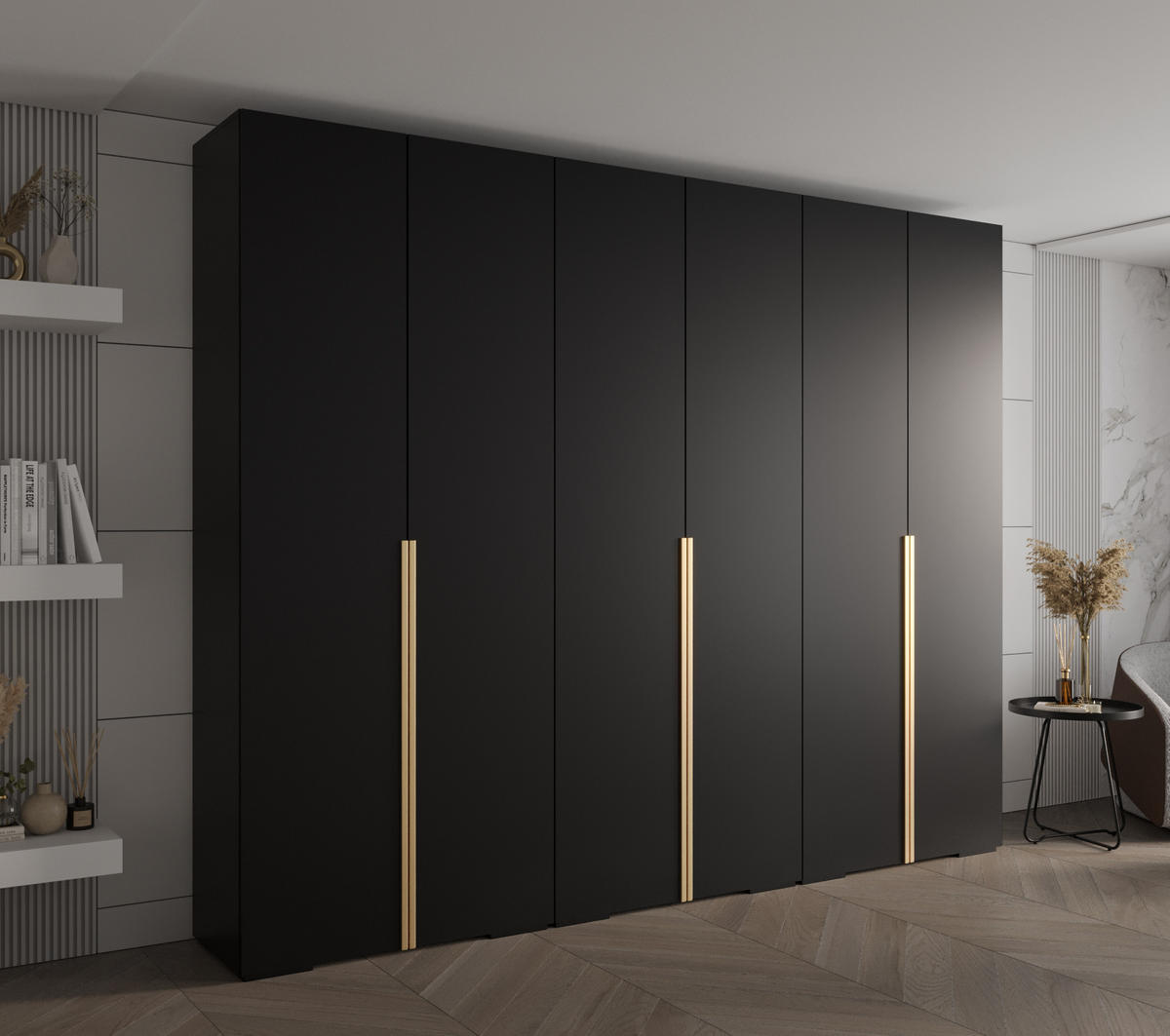 DREHTÜRENSCHRANK 236.7/300/47 6-türig - Goldfarben/Schwarz, Holz/Metall (300/236.7/47cm) - MÖBEL KRYSPOL