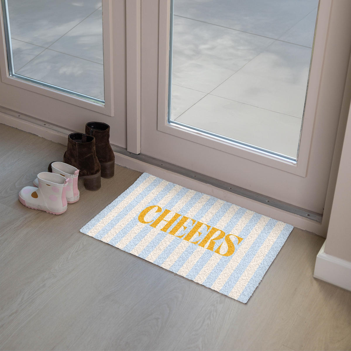 FUSSMATTE Orange – Blau – Streifen – Cheers 60x40 cm - Hellblau, Kunststoff (60/0.4cm) - MuchoWow