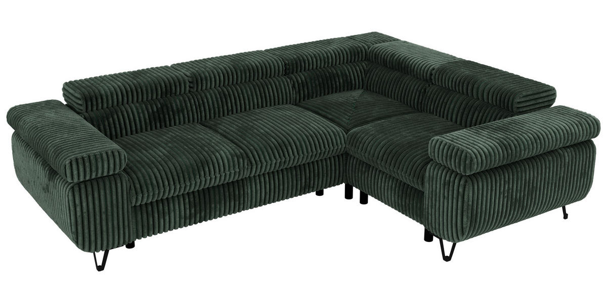 ECKSOFA ORSO L Dunkelgrün Cord - Rechts Seite - Dunkelgrün/Schwarz, Textil/Metall (268/197cm) - MKS