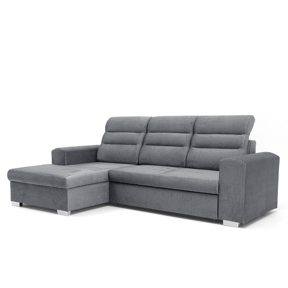ECKSOFA CLOUD S Links mit Schlaffunktion 120x200 Velours Grau - Chromfarben/Grau, Holz/Kunststoff (155/260cm) - Muffo