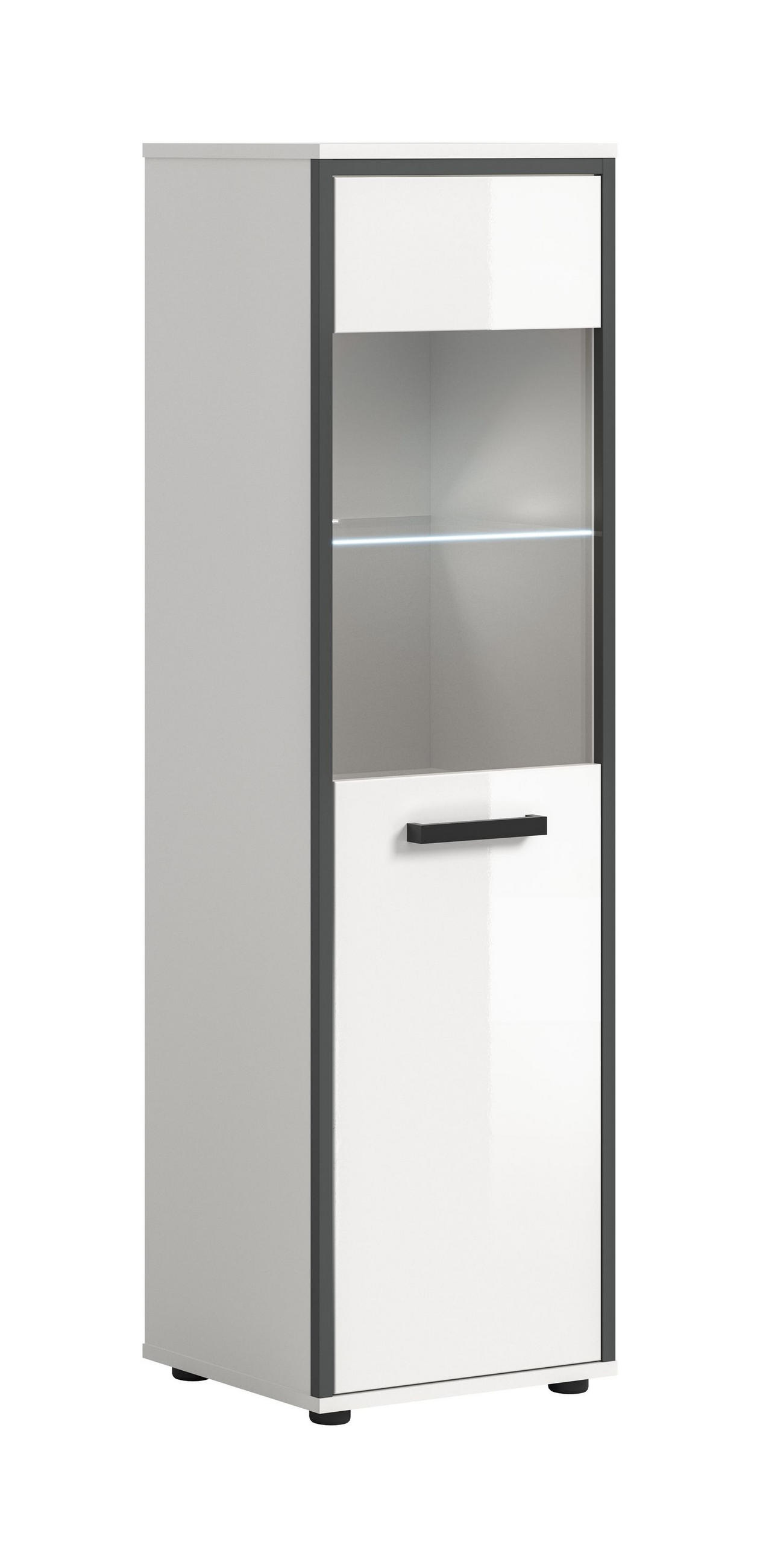 BADSCHRANK KOJAK (B/H/T: ca. 40/139/34 cm) in weiß/weiß hochglanz - Weiß, Holzwerkstoff (40/139/34cm)