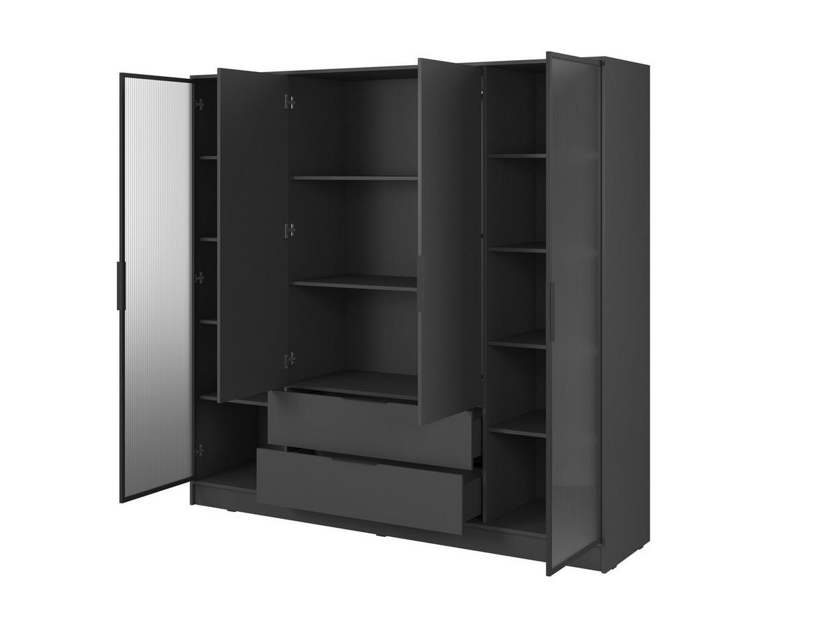 DREHTÜRENSCHRANK - Sevia Graphit – mit Vitrinen an den Seiten - Graphitfarben, Holzwerkstoff (206/200/51cm) - Möblo