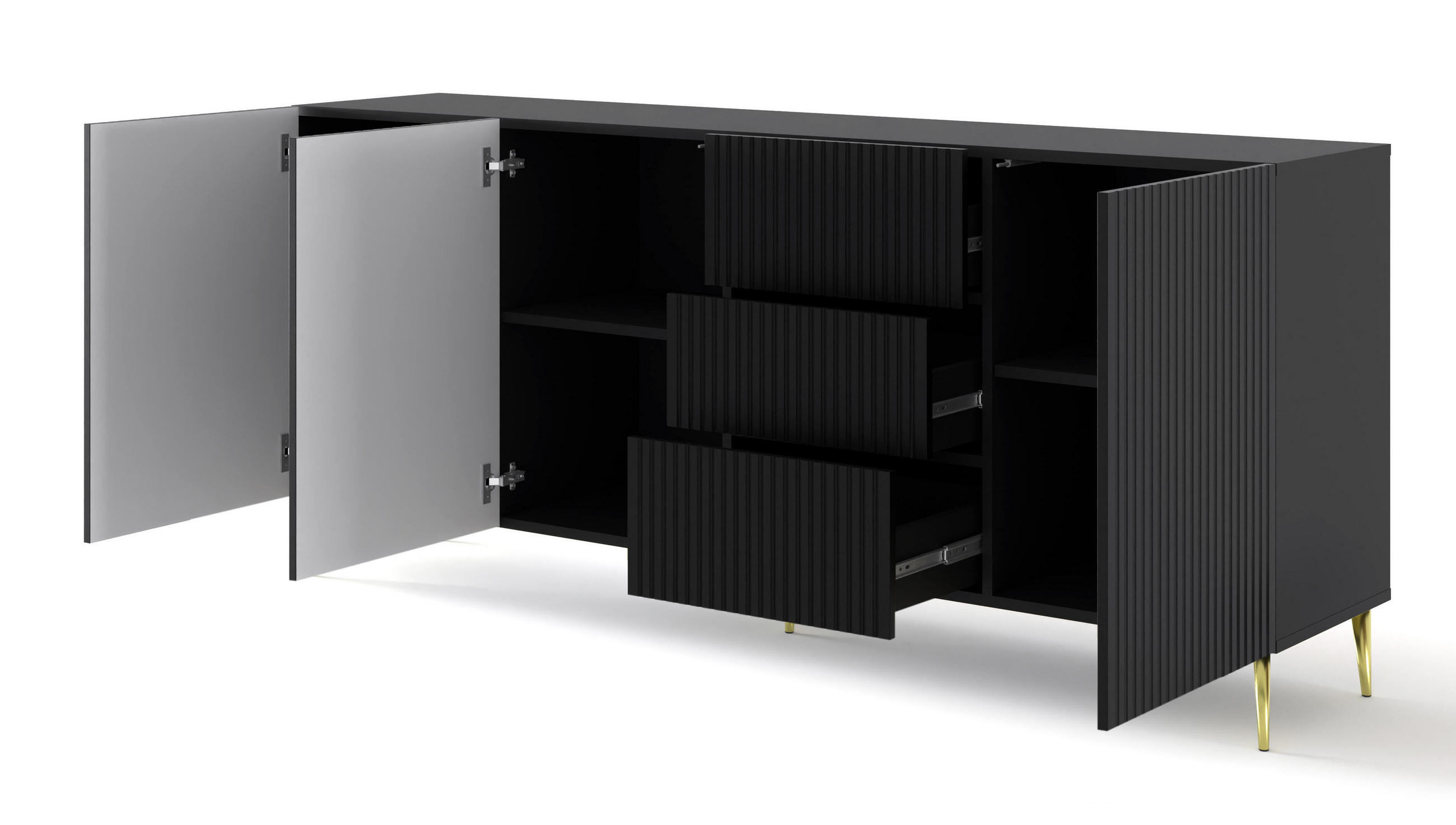 SIDEBOARD SCHWARZ - Goldfarben/Schwarz, Holzwerkstoff (200/87/42cm) - FURNLUX