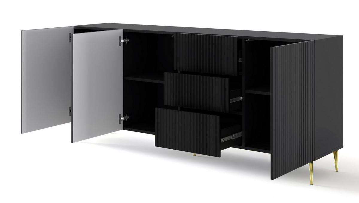 SIDEBOARD SCHWARZ - Goldfarben/Schwarz, Holzwerkstoff (200/87/42cm) - FURNLUX