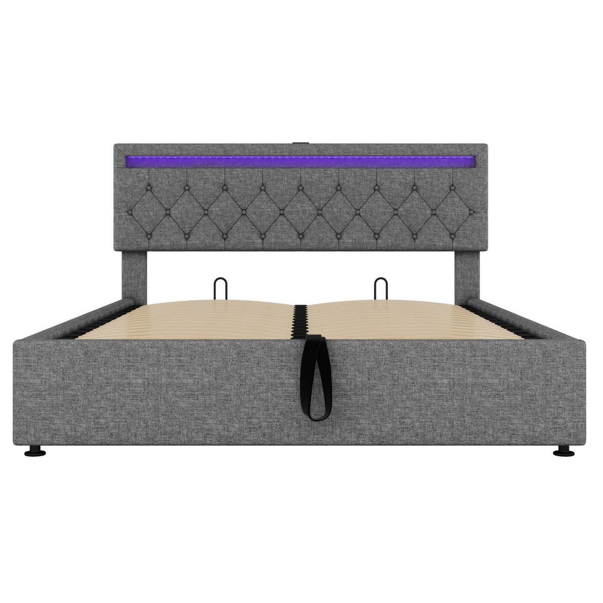 POLSTERBETT 160/200 cm Grau mit LED-Umgebungslicht und USB-Anschluss Ohne Matratze - Grau, Textil (160/200cm) - OKWISH