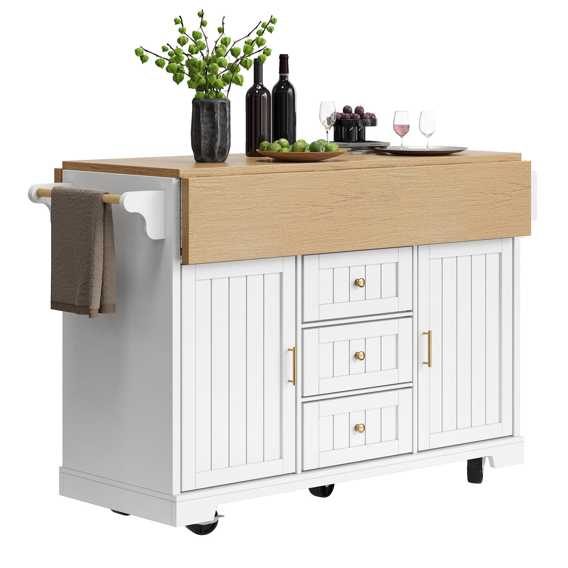 KÜCHENINSEL mit Klapptisch 120 x 40/80 x 95 cm Weiß - Weiß, Metall (40/95/120cm) - Beauniv