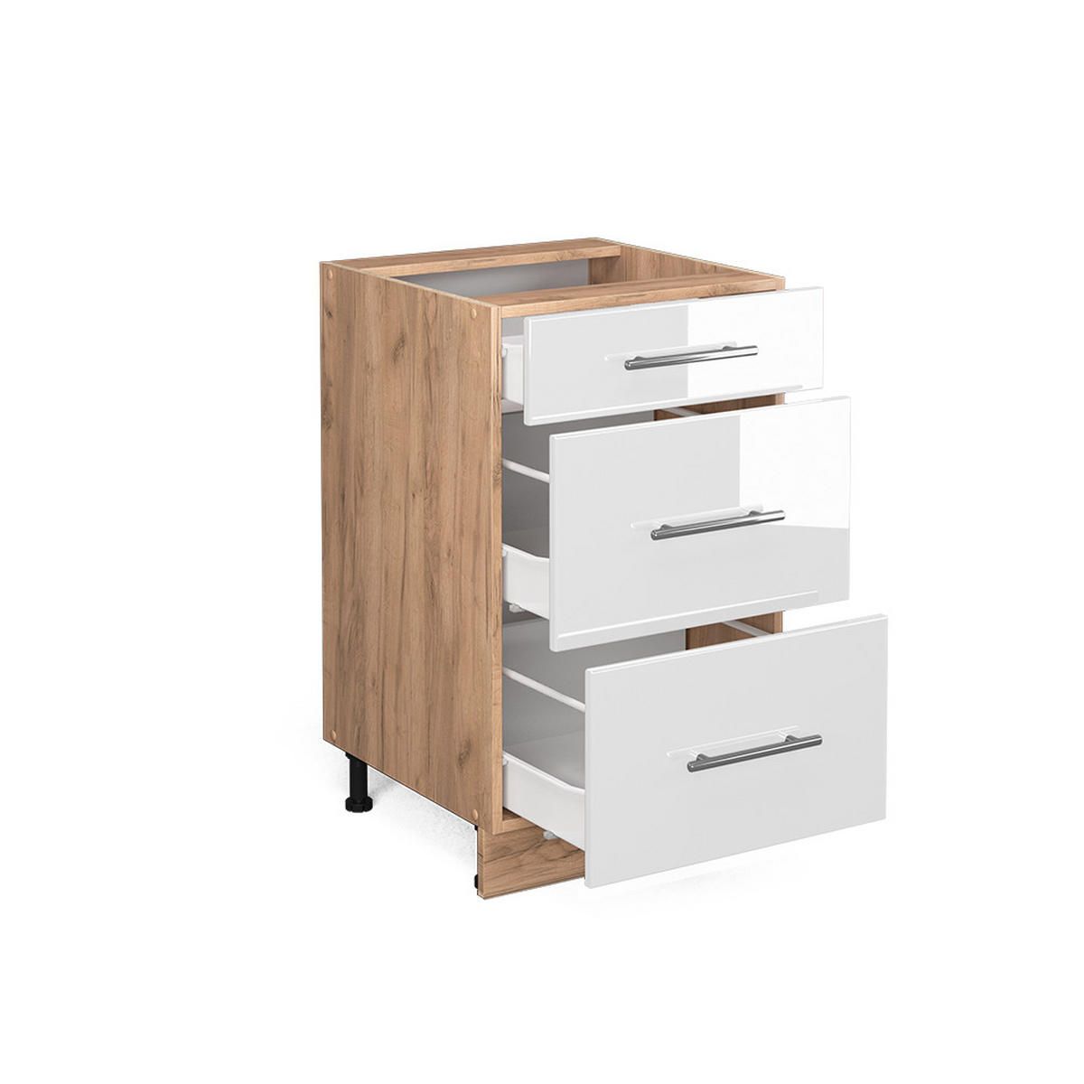 KÜCHENUNTERSCHRANK Fame-Line Weiß Hochglanz 50 cm, AP Eiche - Weiß Hochglanz/Eiche Wotan, Holzwerkstoff (50/82/60cm) - Vicco