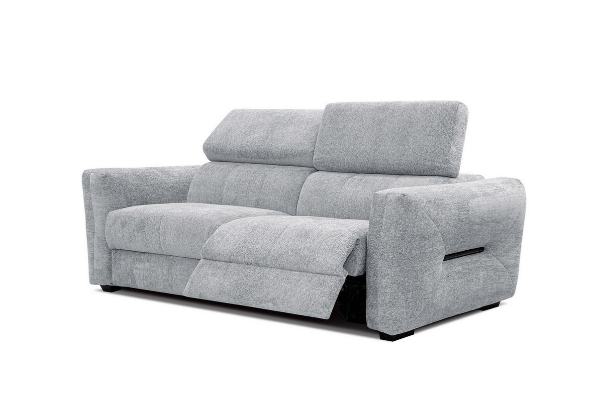 SOFA CALVERA 3-Sitzer mit 1 Relaxfunktion, hellgrau - Hellgrau, Holzwerkstoff/Textil (204/79/106cm) - Courtois Laville