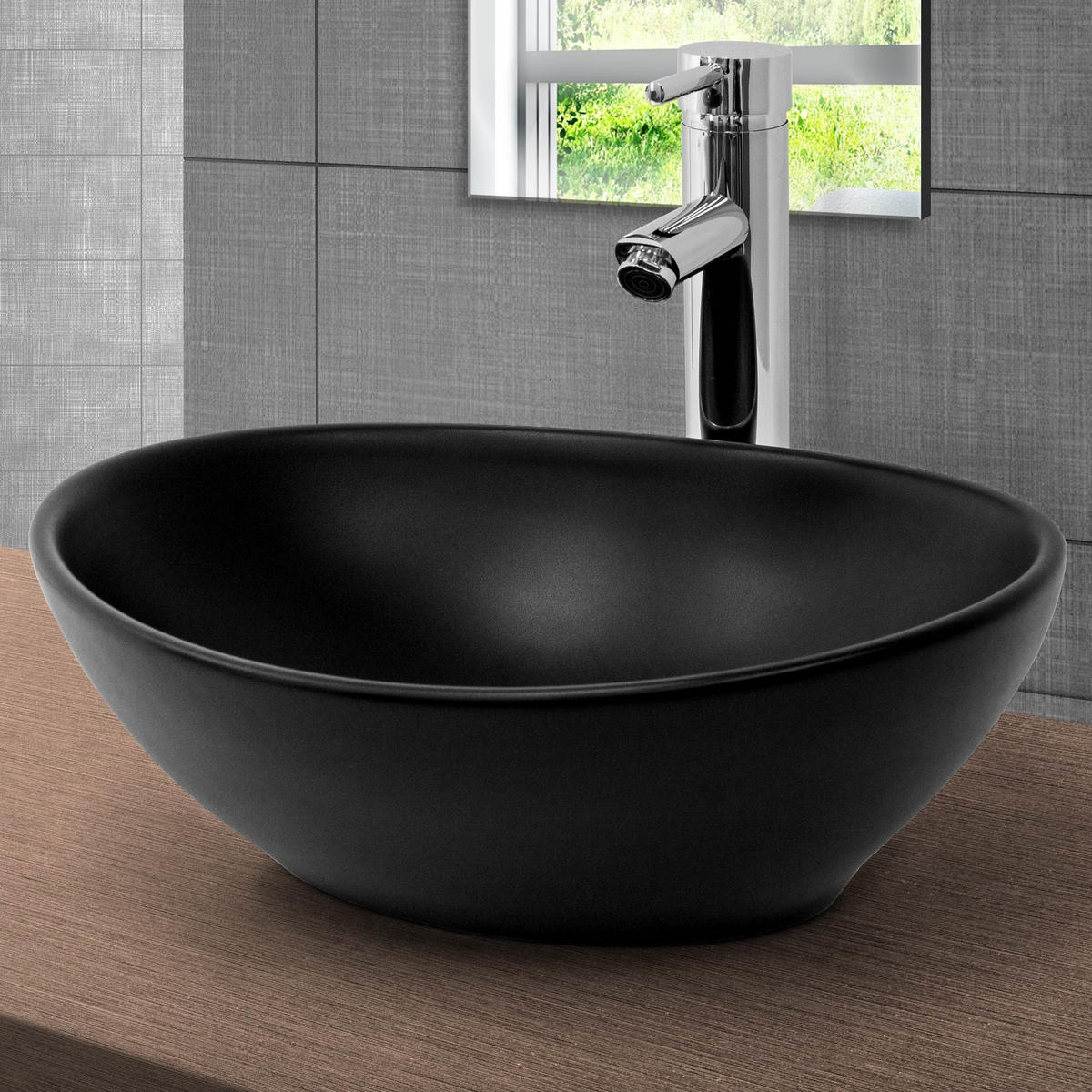 WASCHBECKEN - Schwarz, Keramik (33.5/14.5/41cm) - ML-DESIGN