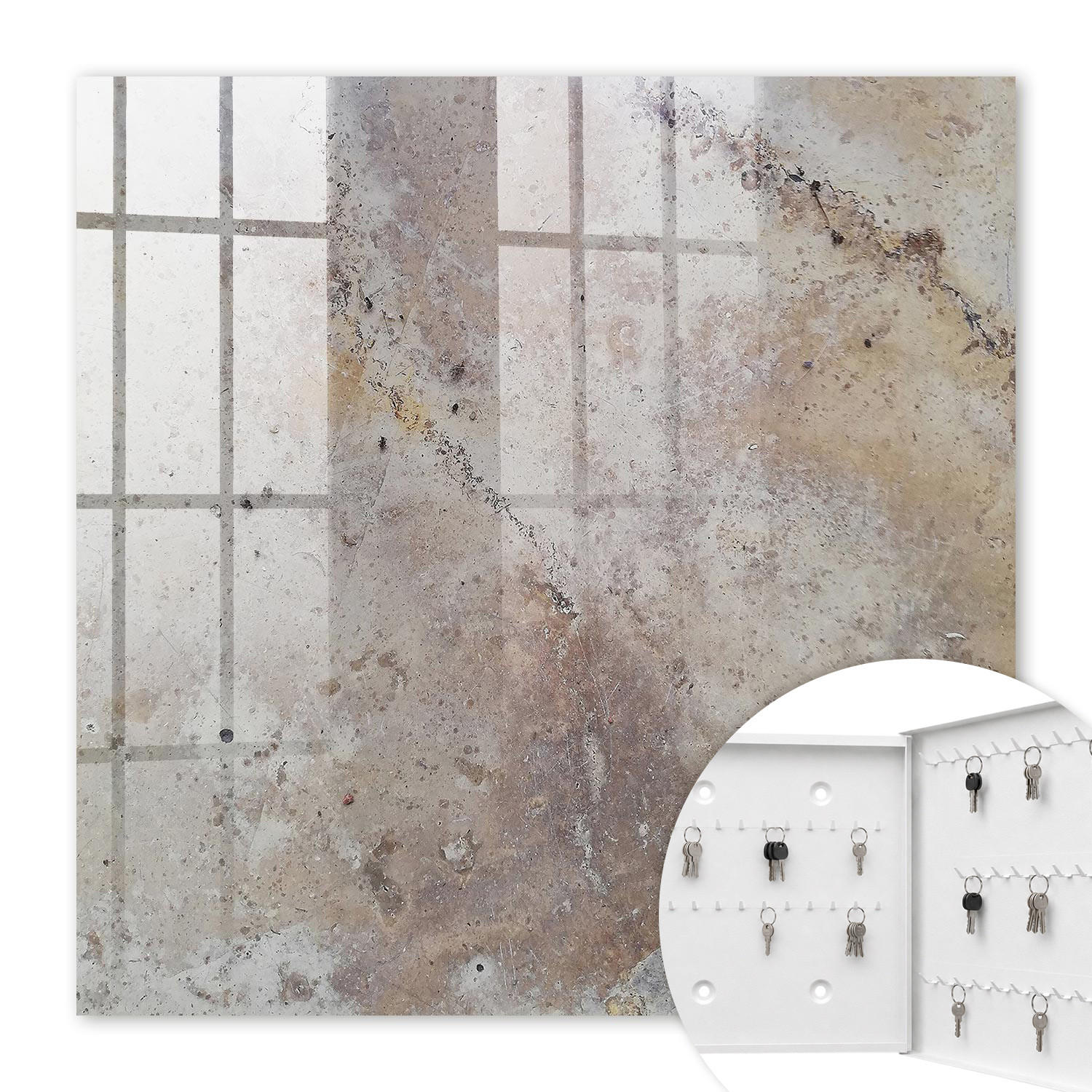 SCHLÜSSELBOX Weiß 30x30 cm – Türöffnung nach rechts - Erdige Textur - Beige, Metall (30/30/5cm) - TULUP