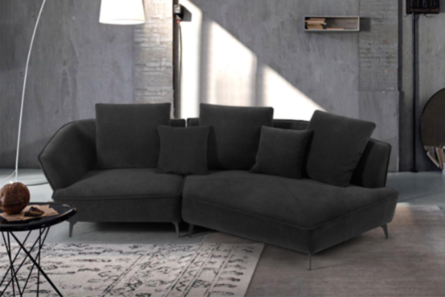 Thumbnail - Kawola Designsofa, Schwarz, Textil, Nachbildung, 3-Sitzer, Füllung: Schaumstoff, Ottomane rechts, 280x92x158 cm, Wohnzim...