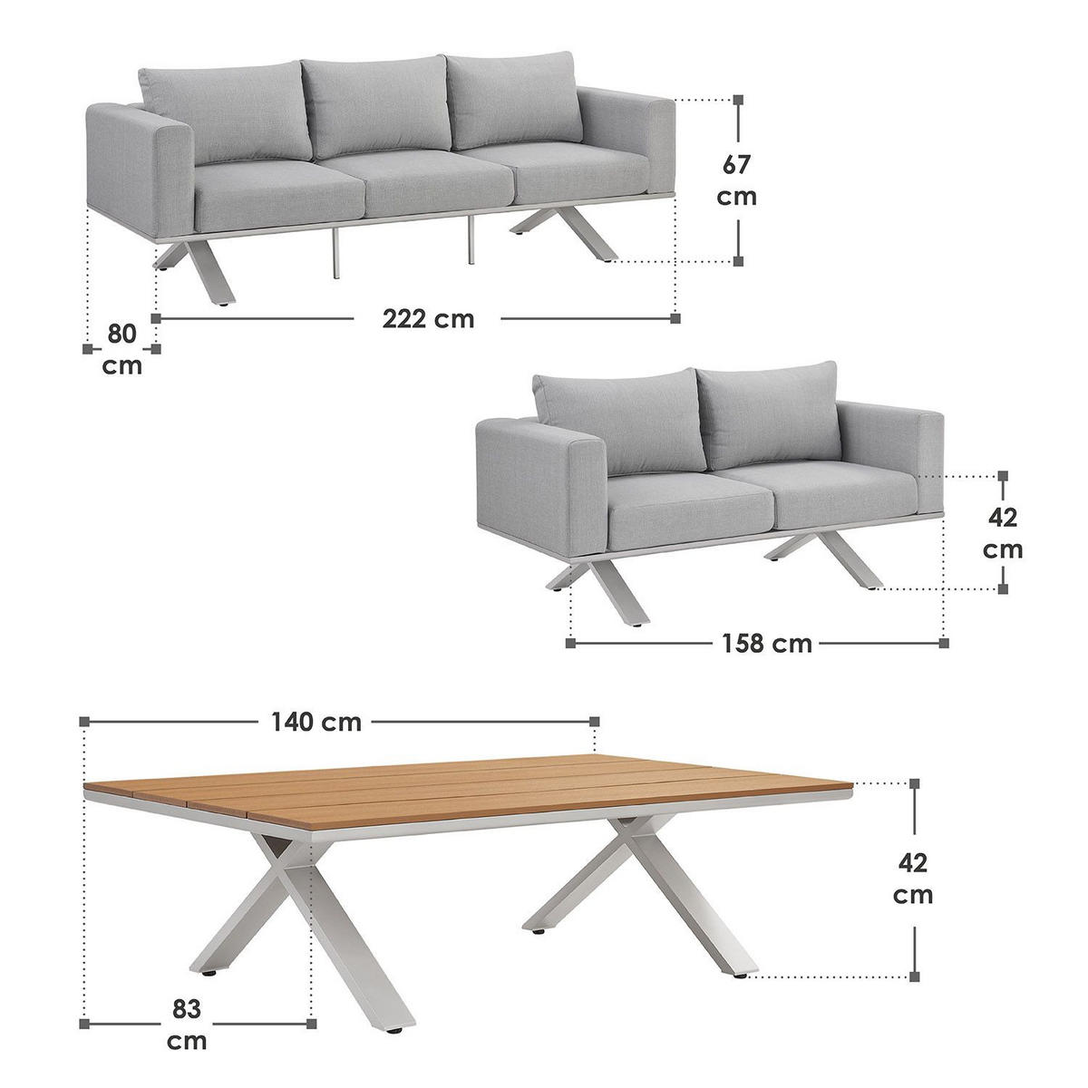 GARTEN-LOUNGE-SET Alexandria grau - Grau, Metall - Juskys