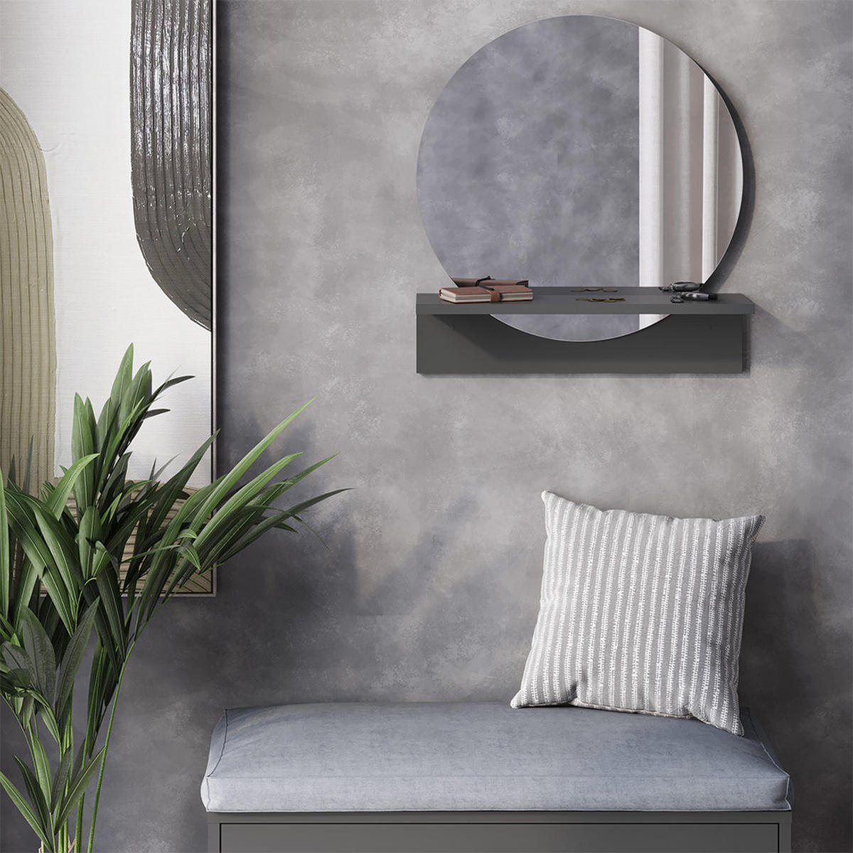 BADEZIMMERSPIEGEL Elyra Schwarz 50 x 54.5 cm mit Ablage - Schwarz, Holzwerkstoff (50/54.5/15cm) - Vicco