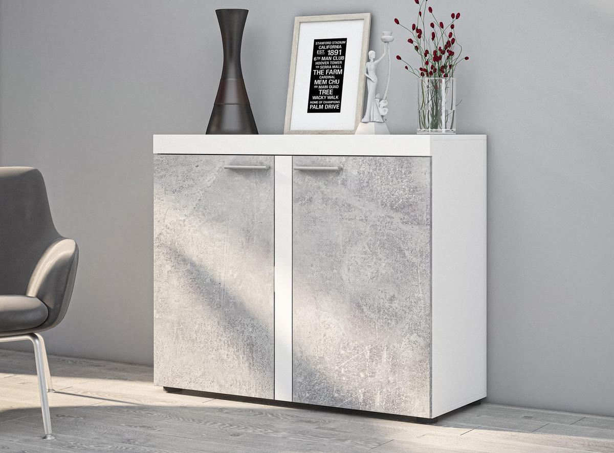 SIDEBOARD Spacoro 2D Weiß, Beton 97,2/82/40,3 cm – Schmale Kommode Eleganz - Hellgrau/Weiß, Holzwerkstoff/Kunststoff (97/82/40cm) - AX Living