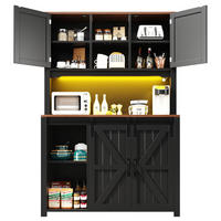 BUFFET 115/40/174,7 cm in Schwarz mit LED-Beleuchtung und Schiebetüren - Schwarz, Holzwerkstoff (115/174.7/40cm) - Flora Grace