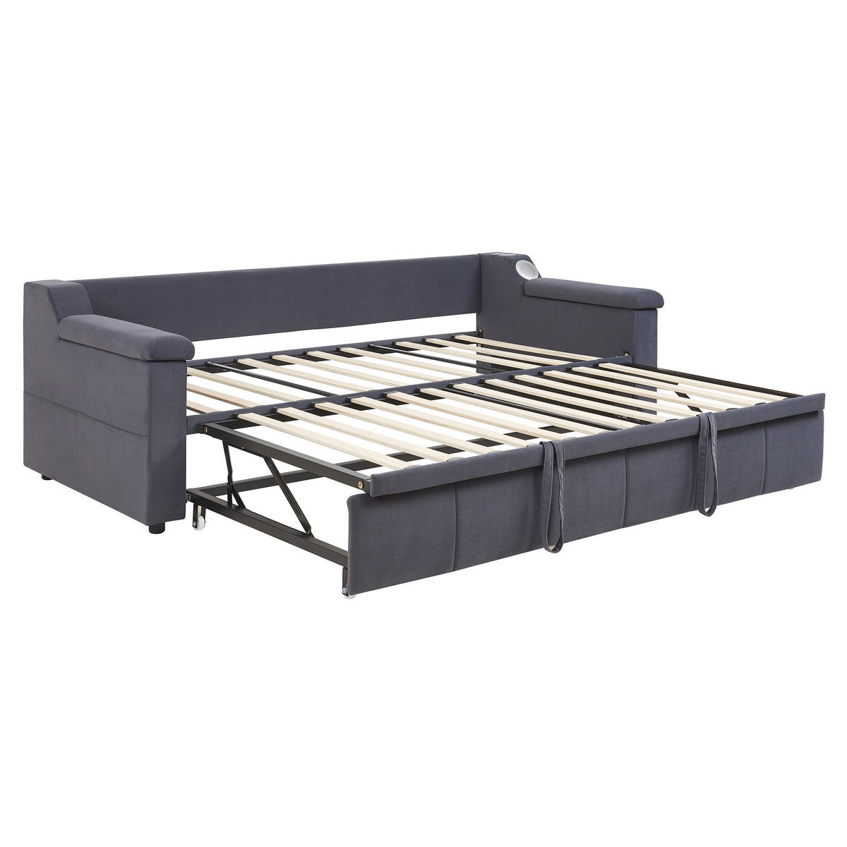 AUSZIEHBETT 90/190 cm Grau mit Bluetooth-Stereoanlage und USB-Anschluss - Grau, Textil (90/190cm) - OKWISH