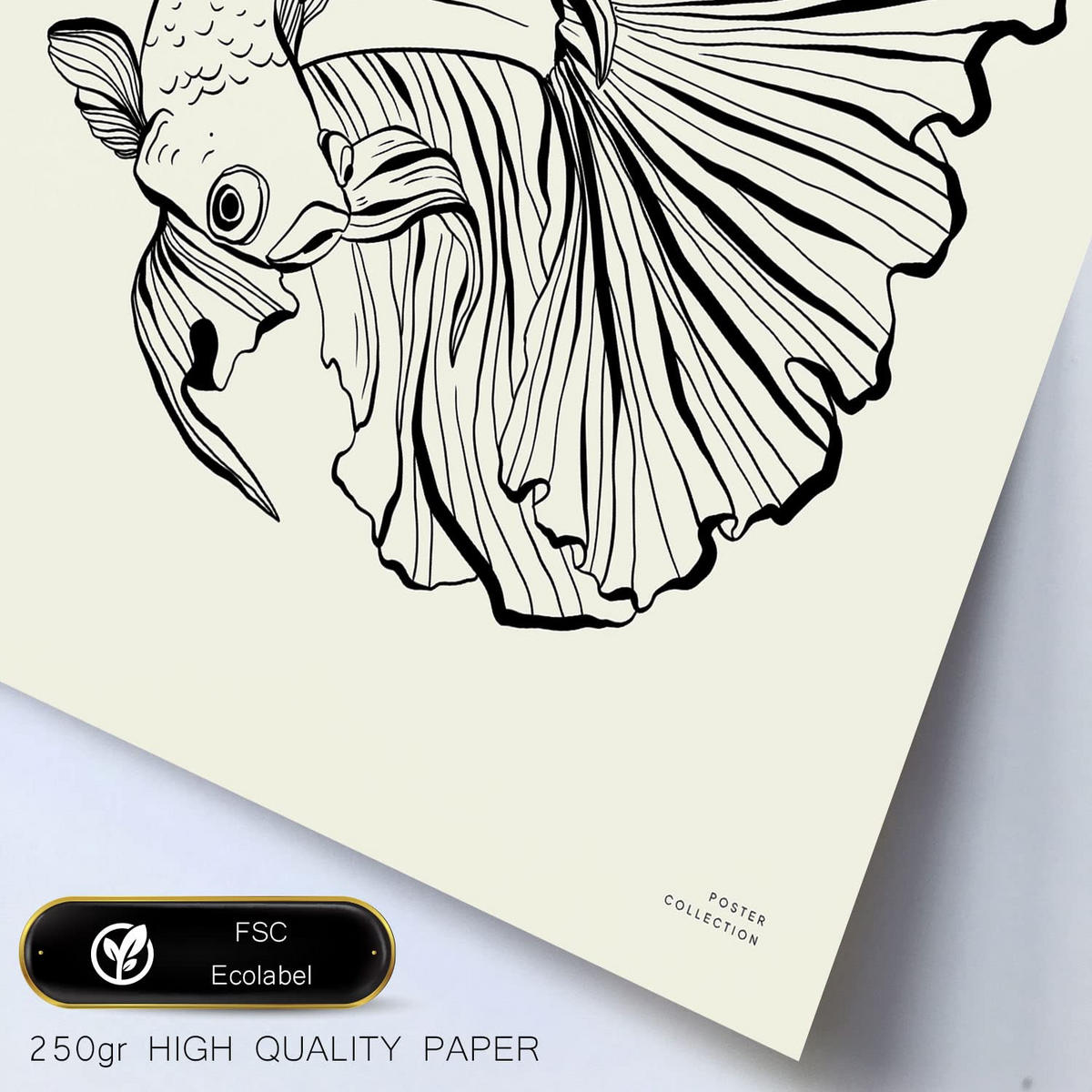 POSTER Set Mit 6 Schwarzer Tintenfisch Größe A3 & A4 Weißer Rahmen - Weiß, Papier (29.7/1cm) - Nacnic