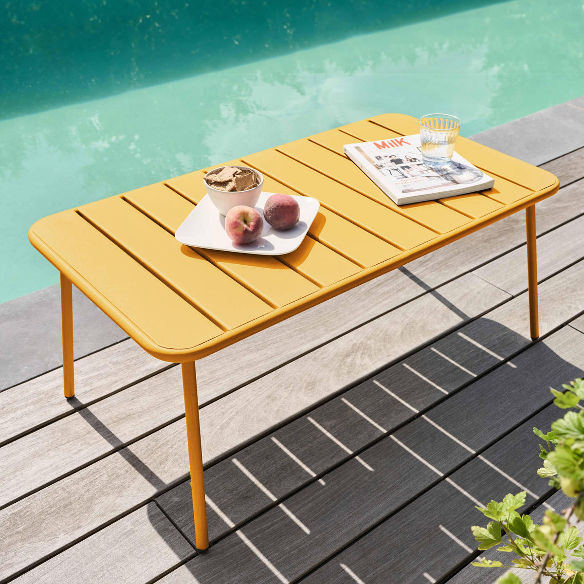 GARTEN-LOUNGETISCH, Gelb - Gelb, Metall (90/50/40cm) - Oviala