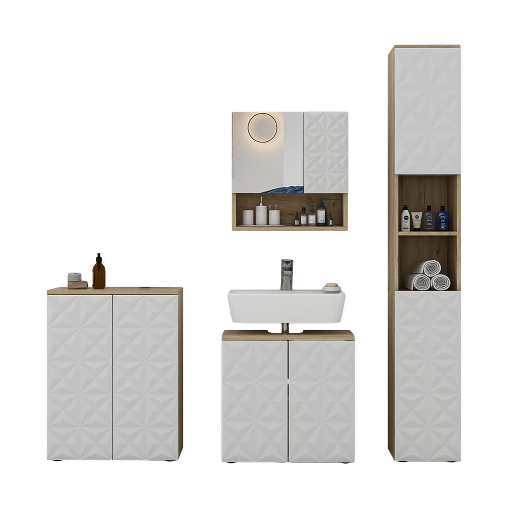BADMÖBEL-SET Edge Weiß 4 Teile - Eichefarben/Weiß, Holzwerkstoff (60/57/30cm) - Vicco