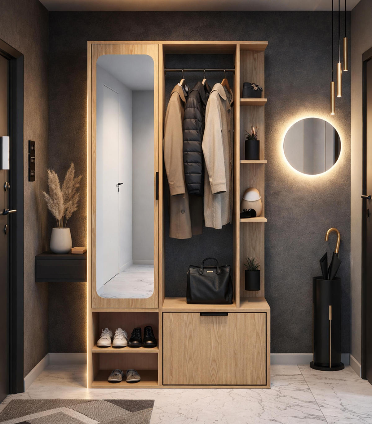 GARDEROBENSCHRANK Nemrut Braun 100/189/33 cm – Modern, mit Spiegel und viel Stauraum - Braun, Holzwerkstoff/Kunststoff (100/189.4/33cm) - AX Living