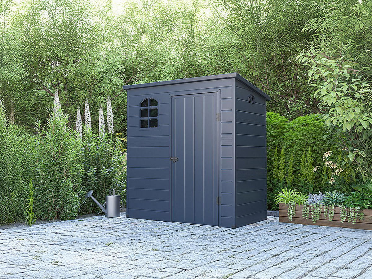 SCHREBERGARTENHAUS - 180 cm x 97 cm - harz - anthrazitgrau Nerio - Anthrazit, Kunststoff (180/175/97cm) - Vente-Unique