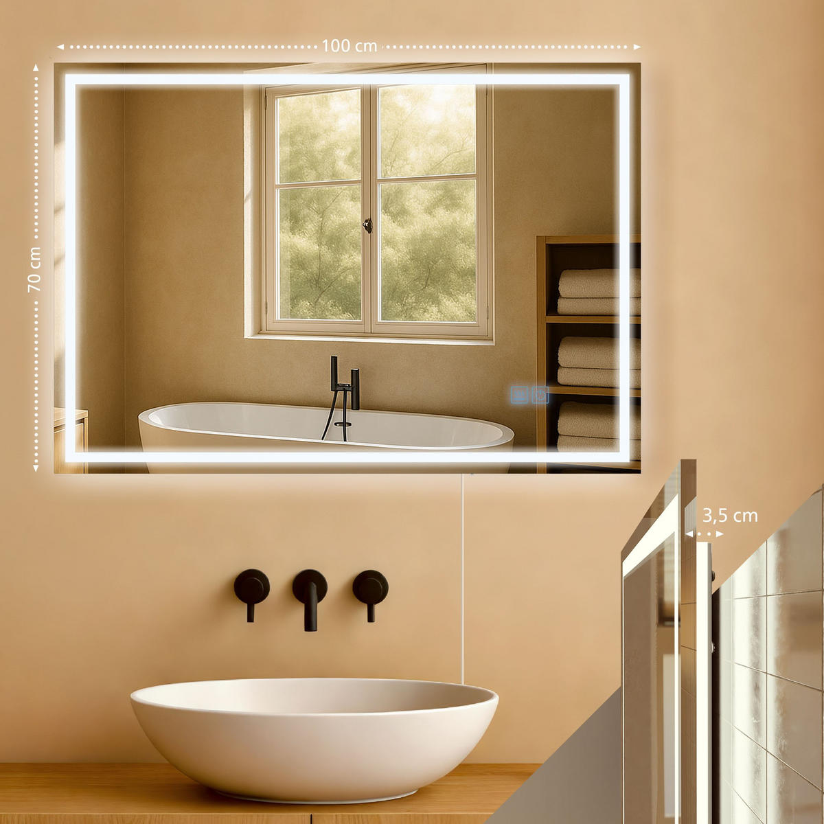 BADSPIEGEL Graz 70x100 ohne Bluetooth 100x3,5x70cm Glas Klarglas Badezimmerspiegel - Klar, Glas (100/70/3.5cm) - DELUKE