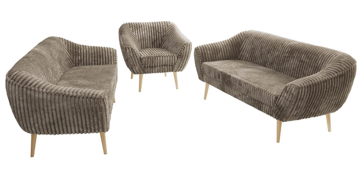 SEDACIA ZOSTAVA 3+3+1 PIRS - Svetlohnedá Manšester - Drevené nohy - svetlohnedá/farba buka, kompozitné drevo/textil (180/75/74cm) - MKS