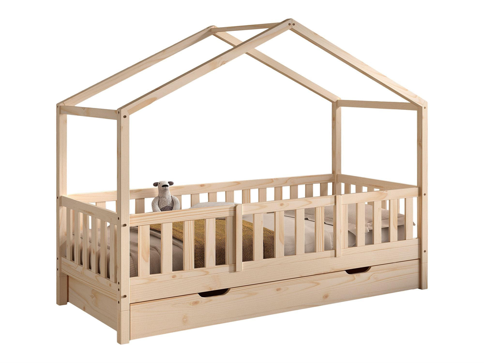 HAUSBETT Kapua 90x200 Bettschublade Rausfallschutz Kiefer massiv natur - Kieferfarben, Holz (90/200cm) - 58aufmkessel