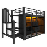 HALBHOCHBETT aus Metall und MDF 90x200 cm Schwarz mit 2 Schubladen, Kleiderstange und LED-Beleuchtung - Schwarz, Metall (90/200cm) - IVMEU