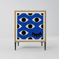 SIDEBOARD GEOMETRIC EYES, Eichefarben, 57,5x42x72,5 cm, Schwarze Metallfüße - Eichefarben/Multicolor, Holzwerkstoff/Metall (57.5/72.5/42cm) - SpaceRebels