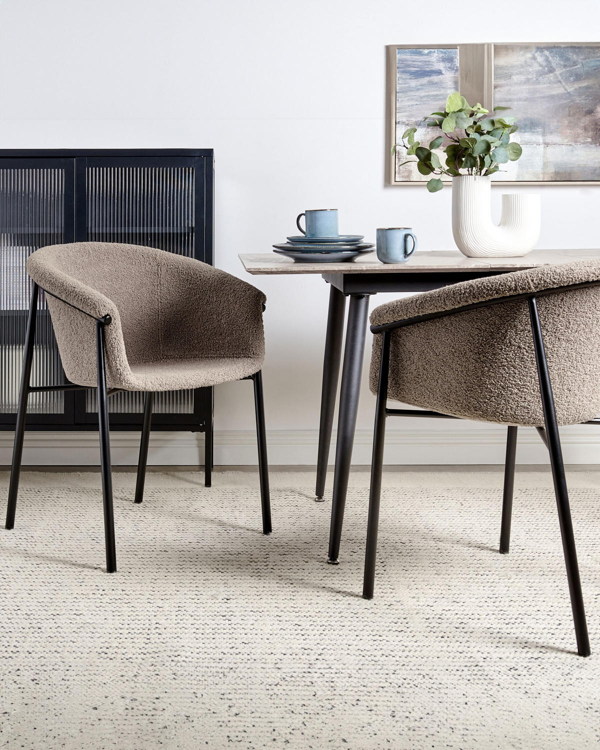 MATSTOL set om 2 bouclé taupe/svart Ames - Taupe/Svart, Textil (59/80/56cm) - Beliani