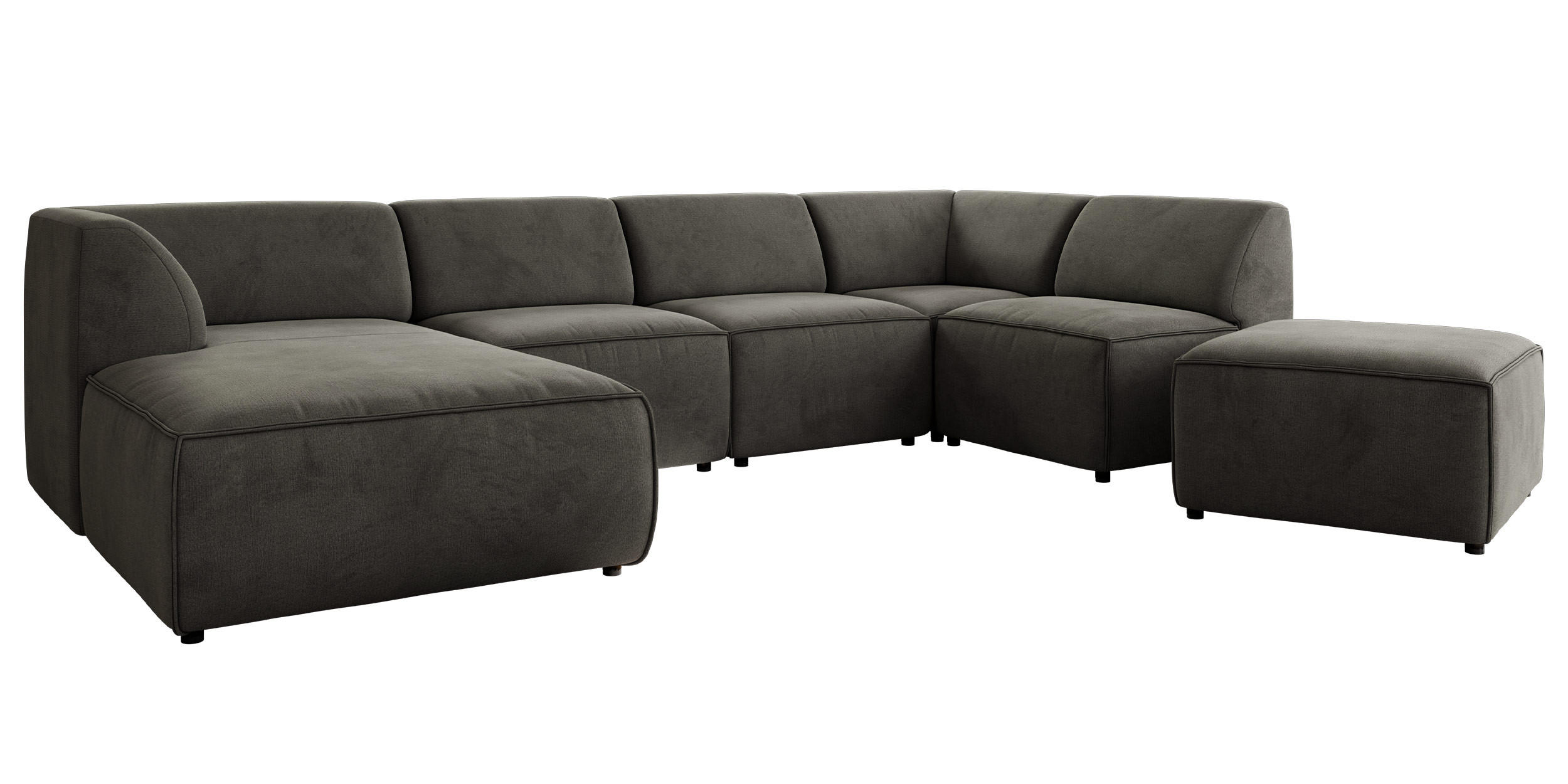 WOHNLANDSCHAFT MODARO U 6M - Dunkelgrau Velvet - Links - Dunkelgrau/Schwarz, Textil (180/78/345cm) - MKS