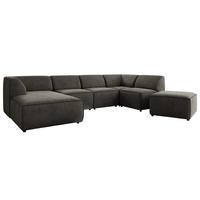 WOHNLANDSCHAFT MODARO U 6M - Dunkelgrau Velvet - Links - Dunkelgrau/Schwarz, Textil (180/78/345cm) - MKS