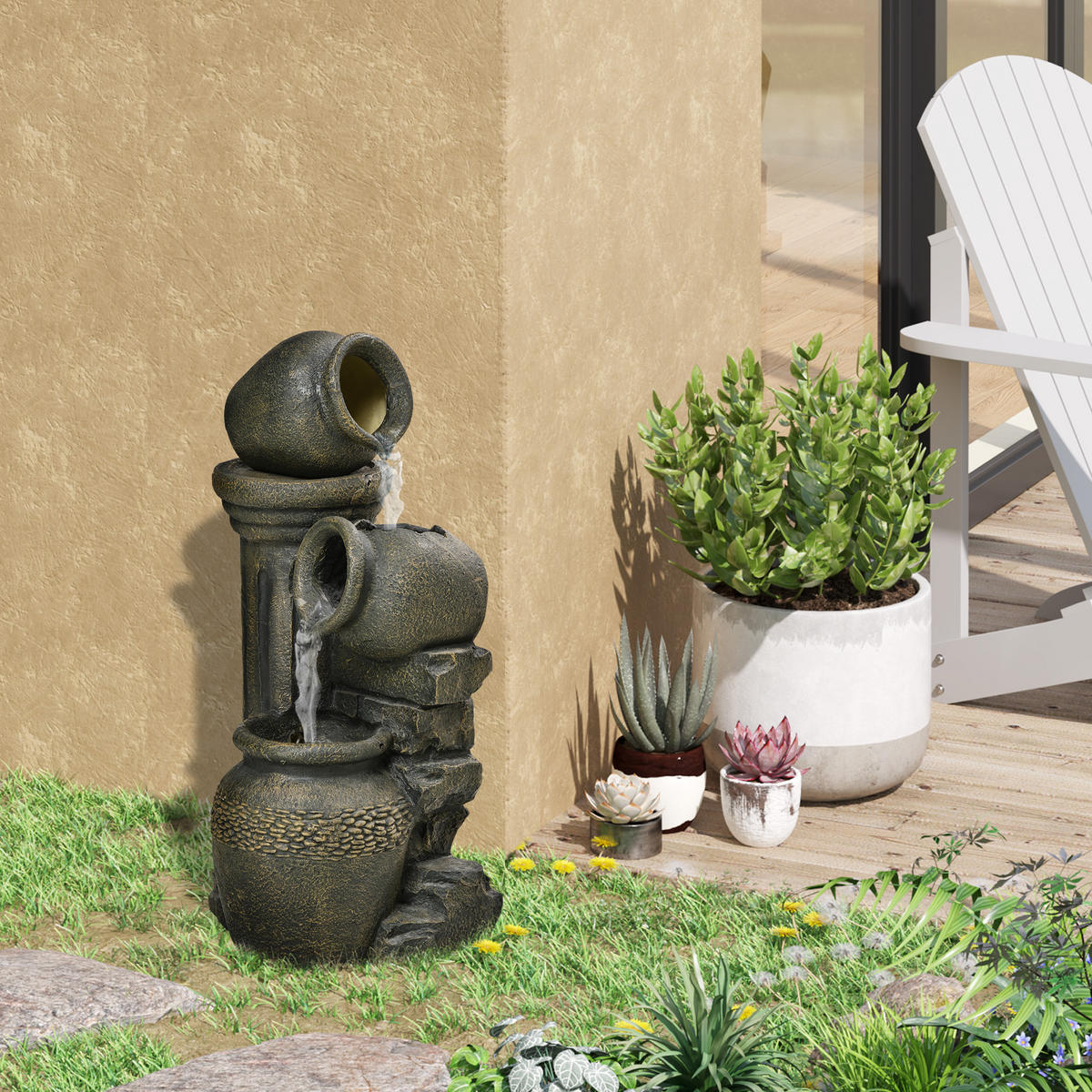 SPRINGBRUNNEN DE-10149 3-stufig, verstellbare Pumpe Grau - Grau, Kunststoff (36.5/32/73cm) - ComfortXL