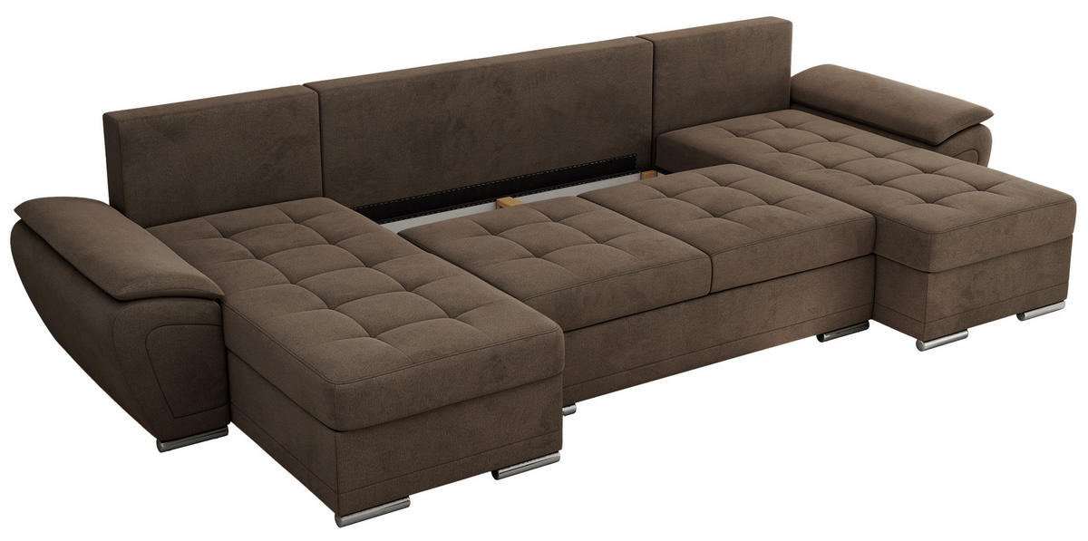 WOHNLANDSCHAFT UMBRIA U Braun Velvet - Braun/Grau, Textil/Metall (336/85/157cm) - MKS