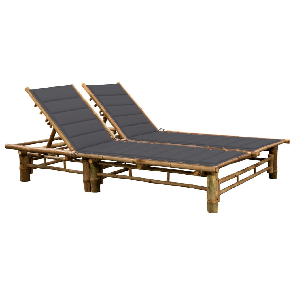 2-PERSONEN-SONNENLIEGE mit Auflagen Bambus - Anthrazit, Holz (130/87/200cm) - furnicato